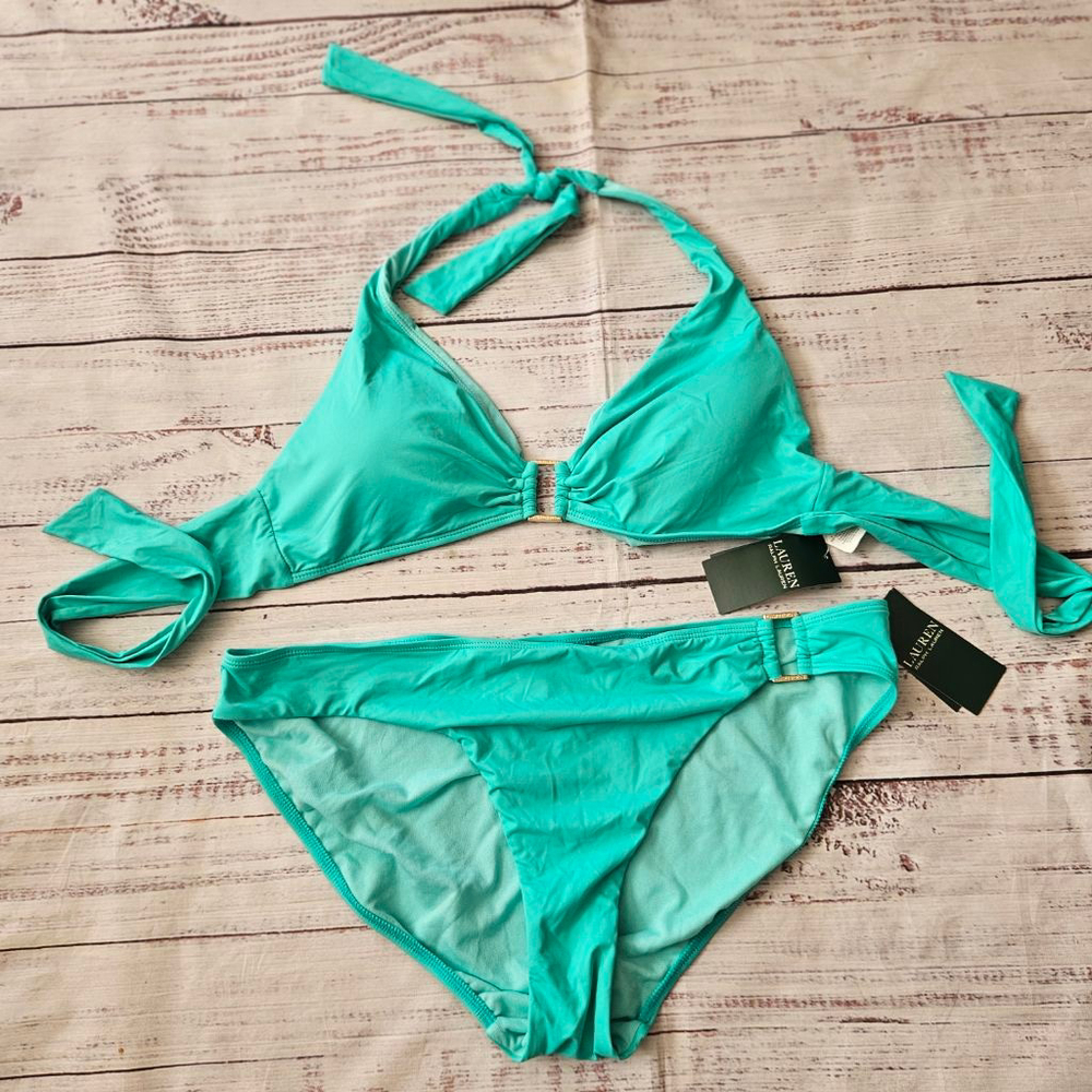 Lauren Ralph Lauren Green Teal Two Piece Halter Bikini Womens US 16 NWT